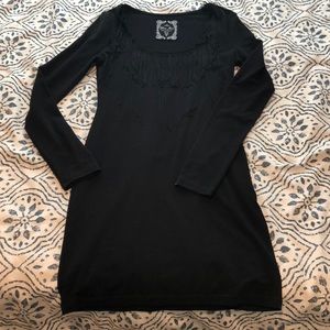 Black long sleeve dress with fringe
